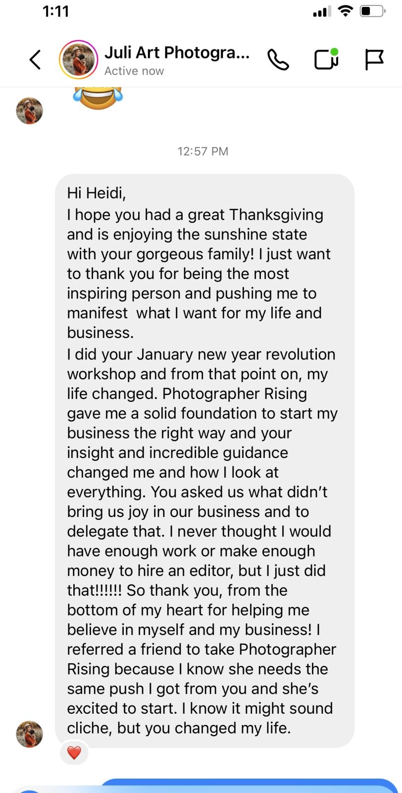 testimonial of heidi hope coaching and photographer rising business course for photographers